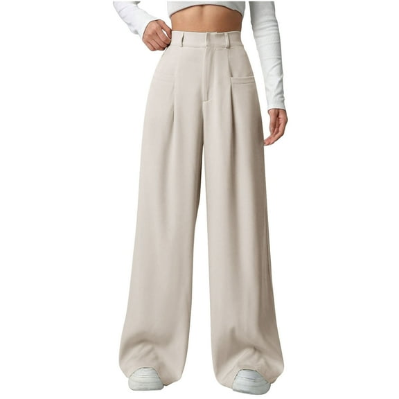 Wide Leg Pants for Women Trendy 2025 Fall High Waisted Business Casual Outfits Work Pant Trousers with Pockets (S, Beige)