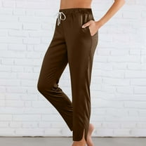 Wide Leg Pants for Women, Women Fashion Solid Color Elastic Waist Sports Casual Full Length Pants Women High Waisted Pants (Brown,M)
