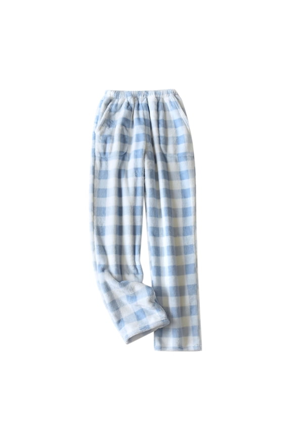 Wide Leg Pants for Women Womens' Soft Flannel Fleece Plaid Pajama Trousers With Pockets Slacks for Women Blue L