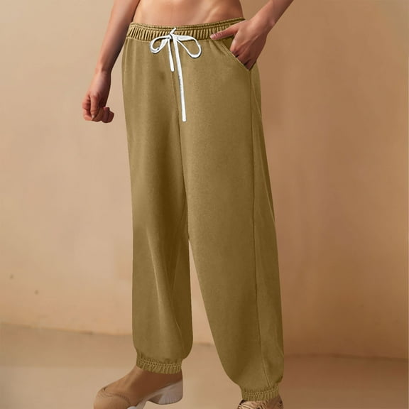 Wide Leg Pants for Women Xunlbb Women's Joggers Women's Solid Color Sports Loose Casual Drawstring Wide Leg Leggings, S-2XL