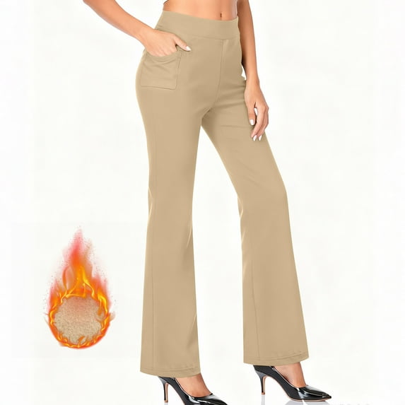 Wide Leg Pants for Women, Yoga Pants with Pockets High Waist Casual Straight Dress Pants Petite/Tall/Regular Beige L