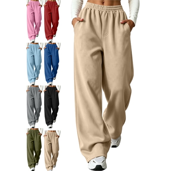 Wide Leg Pants for Women with Pockets Elastic Waist Baggy Basic Casual Athletic Comfortable Lounge Sweatpants