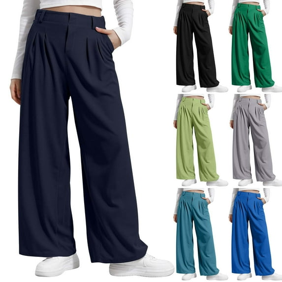 Wide Leg Pants for Women with Pockets Womens Solid Color Hanging High Waist Wide Leg Versatile Casual Loose Pants Mint Green L