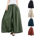 thumbnail image 1 of Wide Leg Pants for Womens - Drawstring High Elastic Waist Loose Trouses Beach Vacation Flowy Long Pantswith Pockets Free Size, 1 of 5