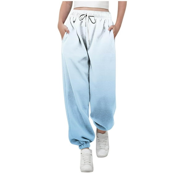 Wide Leg Pants New Sweatpants for Teen Girls Fashion Gradient Sweat Pants Children Classic Drawstring High Waist Joggers Blue 7 Years