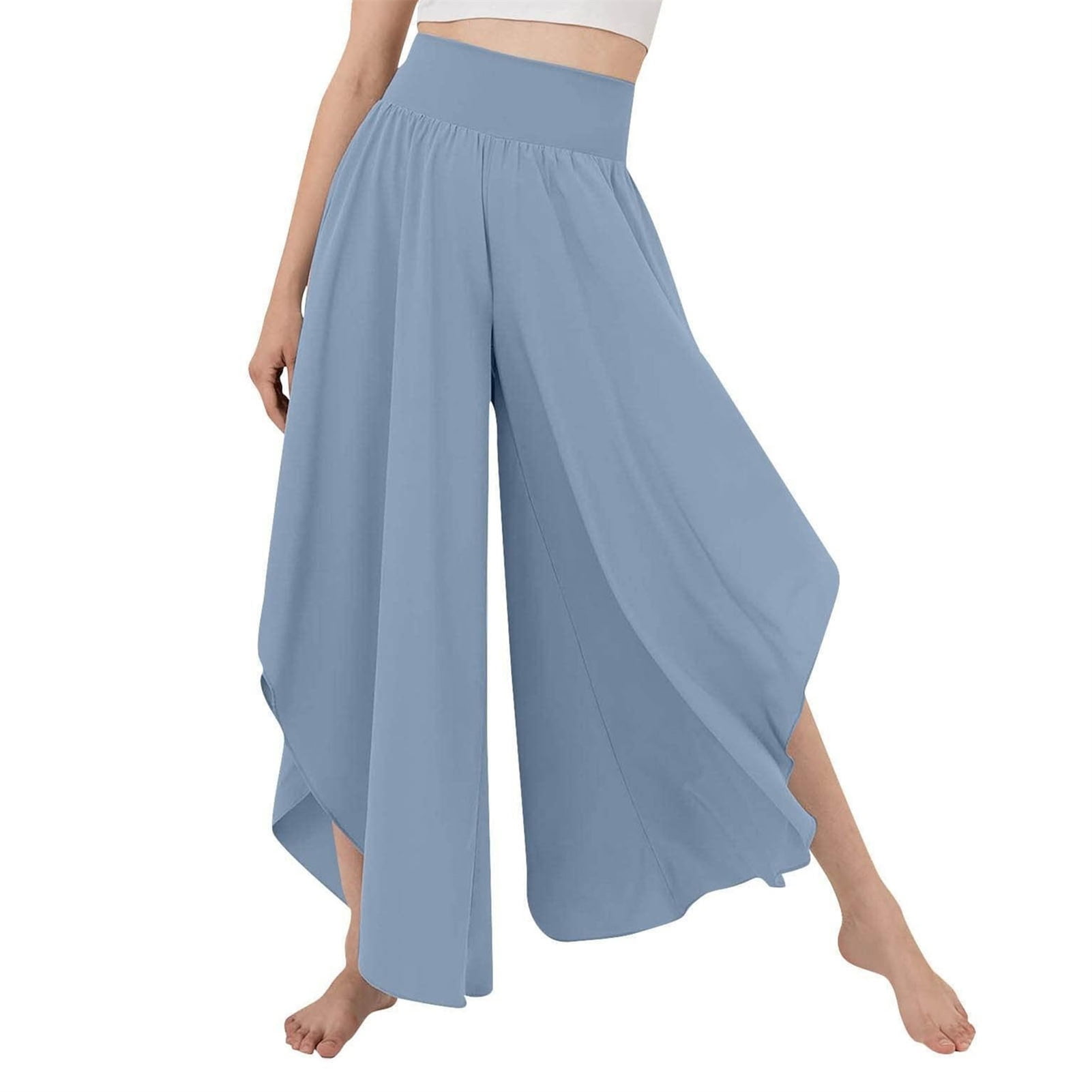Wide Leg Pleated Pants Plain Color Casual Fitted Asymmetrical Hem