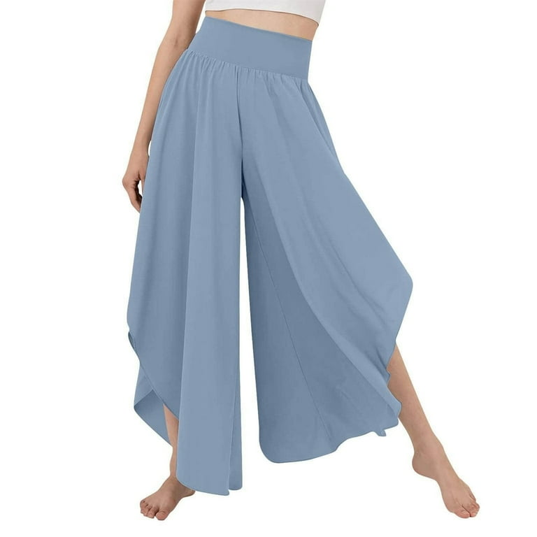 Wide Leg Pleated Pants Plain Color Casual Fitted Asymmetrical Hem