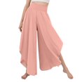 thumbnail image 1 of Wide Leg Pleated Pants Plain Color Casual Fitted Asymmetrical Hem Long Pleated Pants for Women Lady Pink XXL, 1 of 6