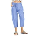 thumbnail image 1 of Wide Leg Pnats for Women Plus Size Casual Solid Color Comfy Low Rise Pants for Women Fashion Loose Fit Daily Drawstring Linen And Cotton Lightweight Party Vacation Beach Pants（Light Blue,XXL）, 1 of 5