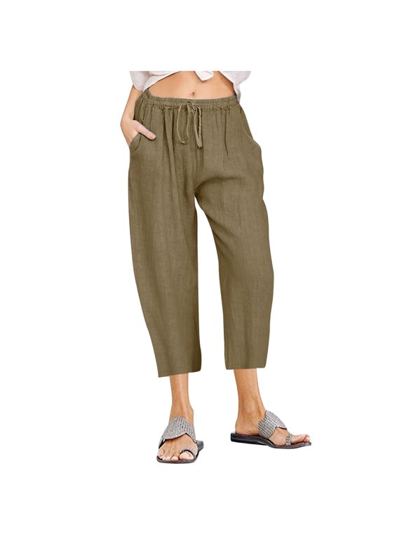 Wide Leg Pnats for Women Plus Size Casual Solid Color Comfy Low Rise Pants for Women Fashion Loose Fit Daily Drawstring Linen And Cotton Lightweight Party Vacation Beach Pants(Brown,XXL)