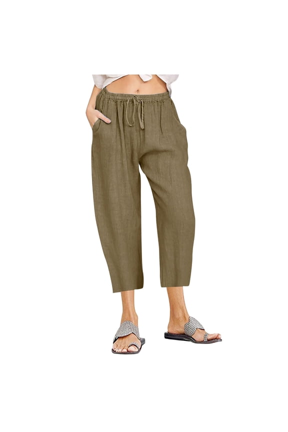 Wide Leg Pnats for Women Plus Size Casual Solid Color Comfy Low Rise Pants for Women Fashion Loose Fit Daily Drawstring Linen And Cotton Lightweight Party Vacation Beach Pants(Brown,3XL)