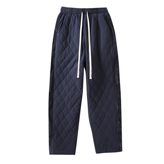 Wide Leg Quilted Thermal Pants Elastic Waist Sweatpants for Fall Winter Casual Warm Pockets Loose Thick Trousers (Medium, Navy)