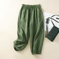 thumbnail image 1 of Wide Leg Rompers For Women Stretchy Cotton Linen Capris Mid Rise Wide Leg Capris Drawstring Elastic Waist Capri Palazzo Pants Straight Pull On Lounge Capris Casual Summer Solid Cropped Pants Green, 1 of 5