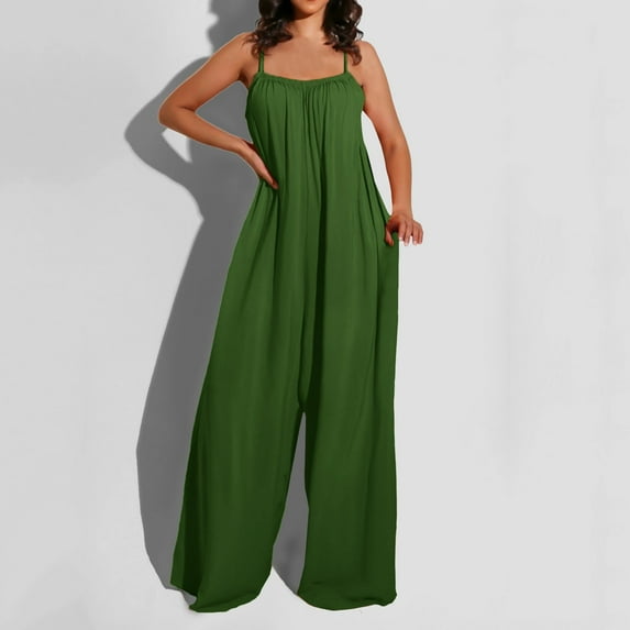 Wide Leg Sexy Loose Fit Solid Color Bodysuit,Women Summer Backless Suspender Jumpsuit Pants Casual Elegant