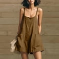 thumbnail image 1 of Wide Leg Shorts Linen Women Sleeveless Romper Shorts Loose Linen Suspender Jumpsuit Shorts with Pocket Casual Summer Overalls Shorts Coffee XXL, 1 of 7