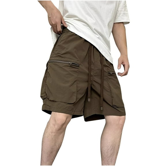 Wide Leg Shorts for Men Workout Cargo Shorts Zip Multi Pockets Casual Loose Outdoor Hiking Shorts Coffee,XL