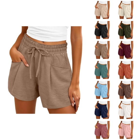 Wide Leg Shorts for Women Summer Casual Lightweight Elastic High Waist Loose Fit Beach Shorts with Pockets