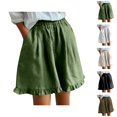 thumbnail image 1 of Wide Leg Shorts for Women Summer Casual Lightweight Elastic Waist Cute Ruffle Hem Loose Flowy Beach Shorts with Pockets, 1 of 7