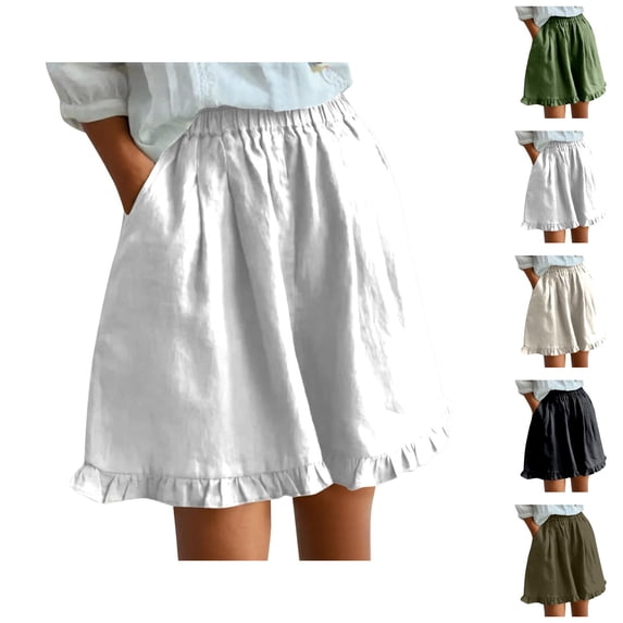 Wide Leg Shorts for Women Summer Casual Lightweight Elastic Waist Cute Ruffle Hem Loose Flowy Beach Shorts with Pockets
