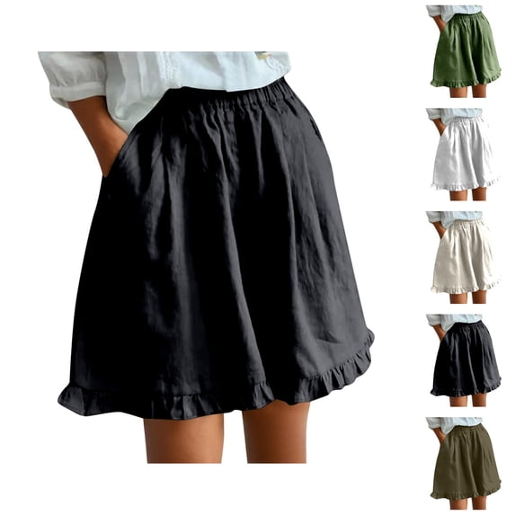 Wide Leg Shorts for Women Summer Casual Lightweight Elastic Waist Cute Ruffle Hem Loose Flowy Beach Shorts with Pockets