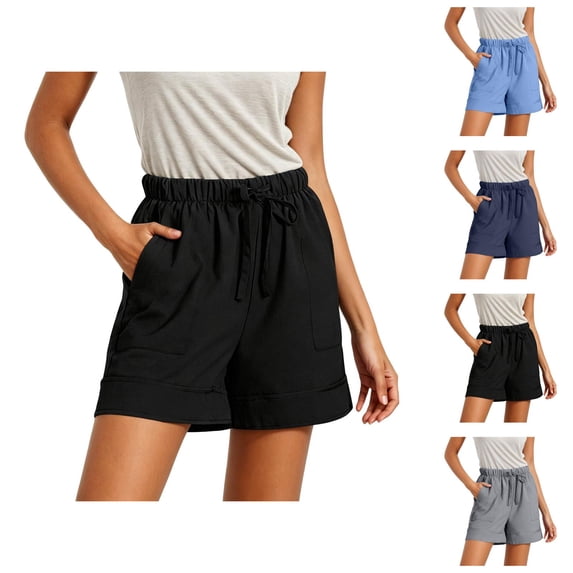 Wide Leg Shorts for Women Summer Elastic High Waisted Loose Casual Shorts with Pockets Beach Vacation Clothes