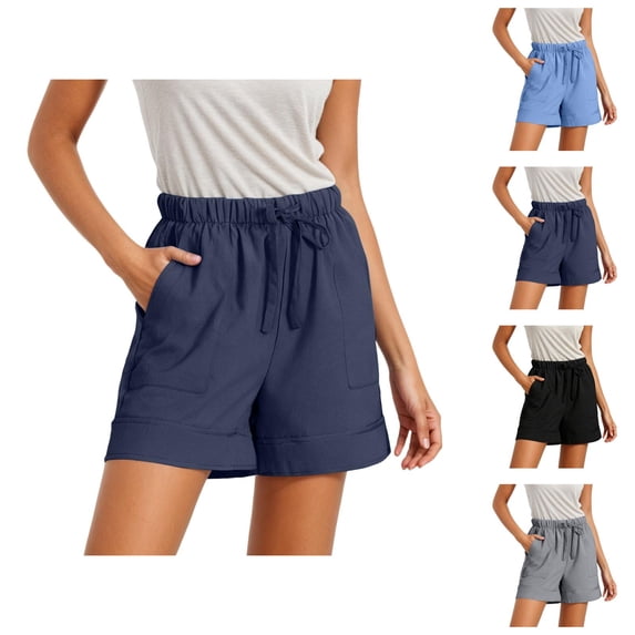 Wide Leg Shorts for Women Summer Elastic High Waisted Loose Casual Shorts with Pockets Beach Vacation Clothes