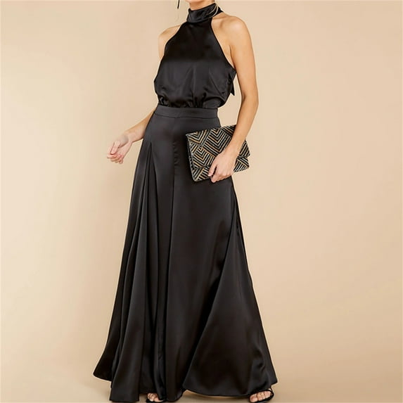 Wide Leg Solid Color Halter Neck Sleeveless High Waist Rompers,Women Ladies Tie Back Jumpsuit Full Length Large Pants