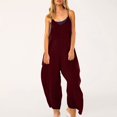 thumbnail image 1 of Wide Leg Solid Color Rompers,Women's Jumpsuit Casual Summer Bib Pants Bottons Romper With Button Pockets Less, 1 of 7