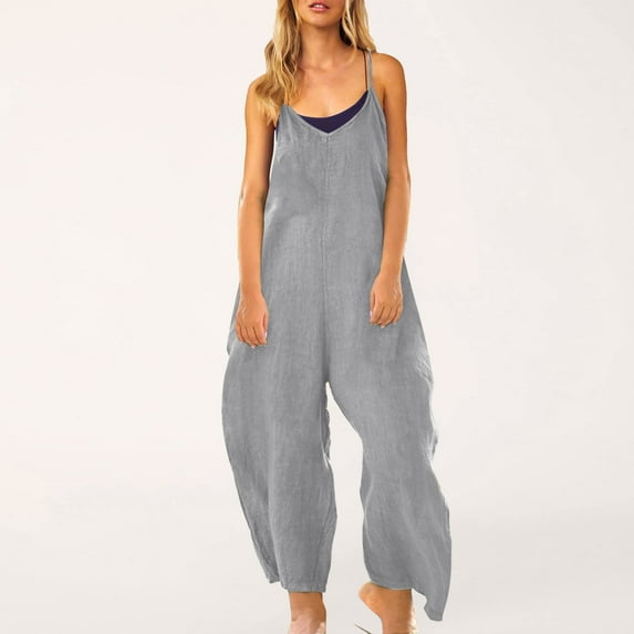 Wide Leg Solid Color Rompers,Women's Jumpsuit Casual Summer Bib Pants Bottons Romper With Button Pockets Less