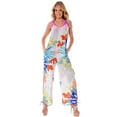 thumbnail image 1 of Wide Leg Spaghetti Strap Jumpsuit with Side Slits in Tropical Prints, 1 of 4
