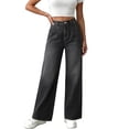 thumbnail image 1 of Wide Leg Straight Jeans Women Midrise Pleated Jeans Pants Casual Loose Trousers Gradient Wash Denim Pants Stretch Slim Baggy Pants Button Zipper Denim Trouser Trendy Comfy Clothes, 1 of 6