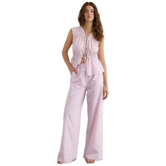 Wide Leg Striped Pants with Elastic Waist