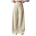 thumbnail image 1 of Wide Leg Suit Pants for Women High Waist Casual Relaxed Fit Side Zipped Business Dress Solid Color Trousers (L, Beige), 1 of 6