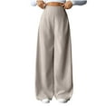 thumbnail image 1 of Wide Leg Suit Pants for Women High Waist Casual Relaxed Fit Side Zipped Business Dress Solid Color Trousers (XL, Khaki), 1 of 6