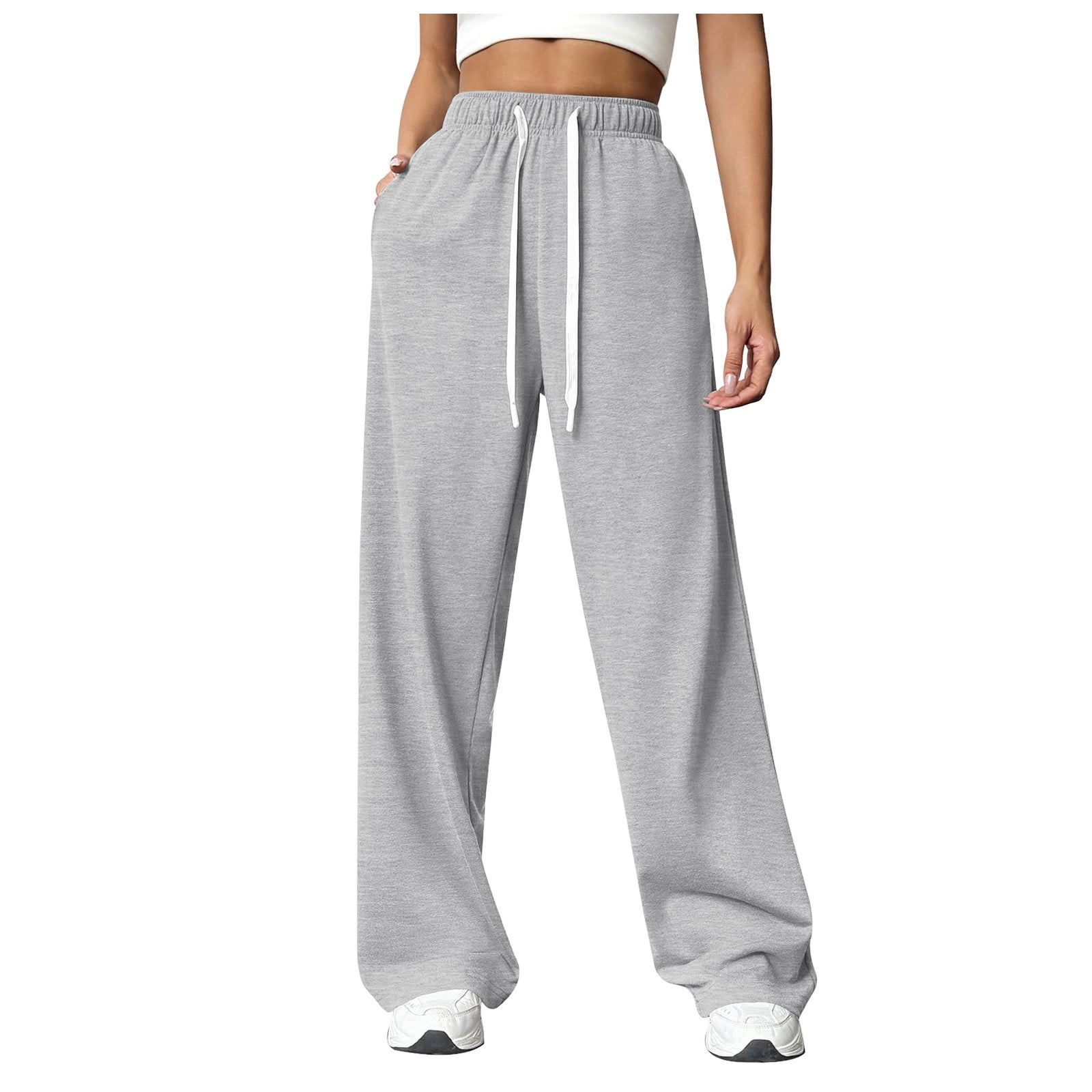 Wide Leg Sweat Pants for Womens High Waisted Baggy Fleece Lined 