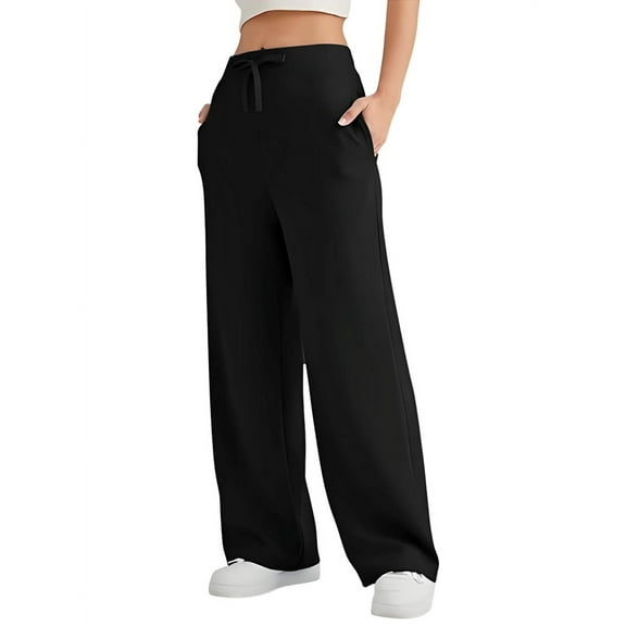 Wide Leg Sweat Pants for Womens High Waisted Baggy Sweatpants Casual Drawstring Workout Pants with Pockets Black XXL