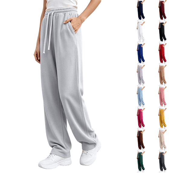 Wide Leg Sweat Pants for Womens High Waisted Baggy Sweatpants Casual Drawstring Workout Pants with Pockets Light Gray L