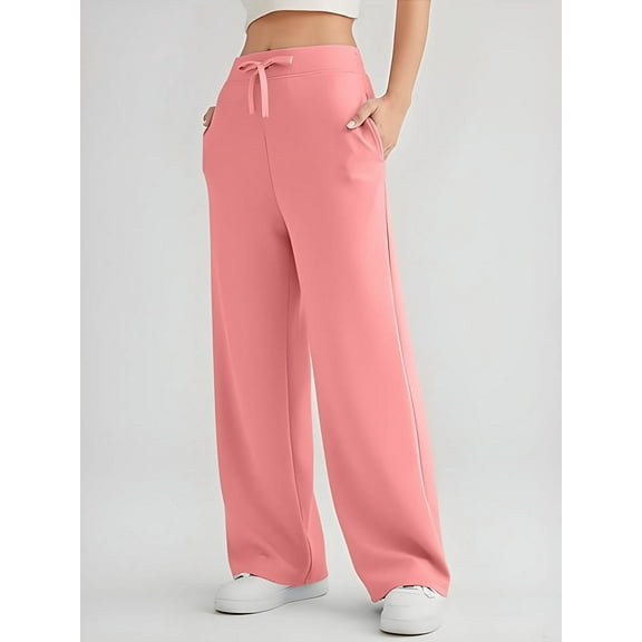 Wide Leg Sweat Pants for Womens High Waisted Baggy Sweatpants Casual Drawstring Workout Pants with Pockets Pink S