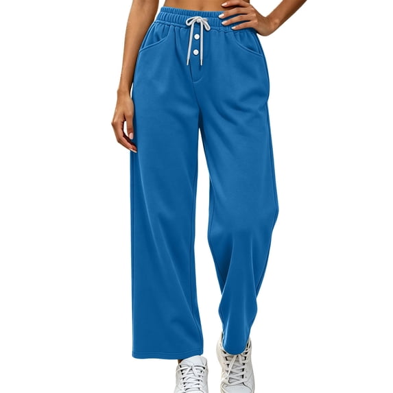 Wide Leg Sweat Pants for Womens High Waisted Baggy Sweatpants Casual Drawstring Workout Pants with Pockets