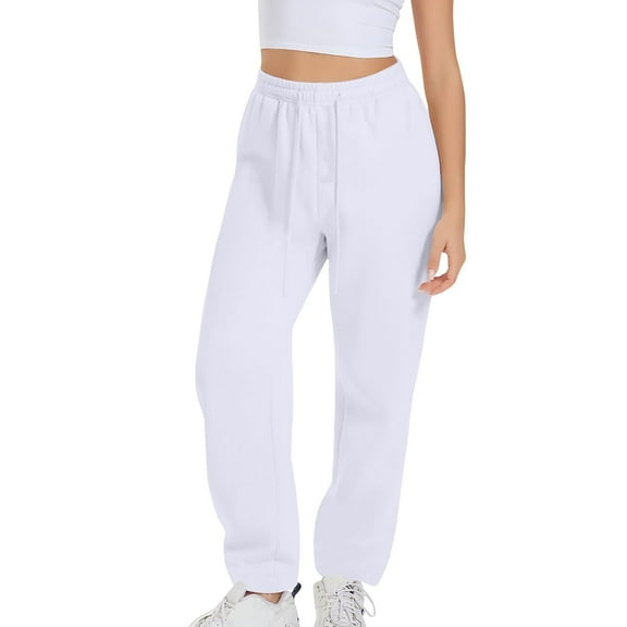 Wide Leg Sweatpants, Audhol Women Fleece Baggy Sweatpants with Pockets Wide Straight Leg High Waist Joggers Drawstring Sweat Pants Winter Clothes Sweatpants Women White M