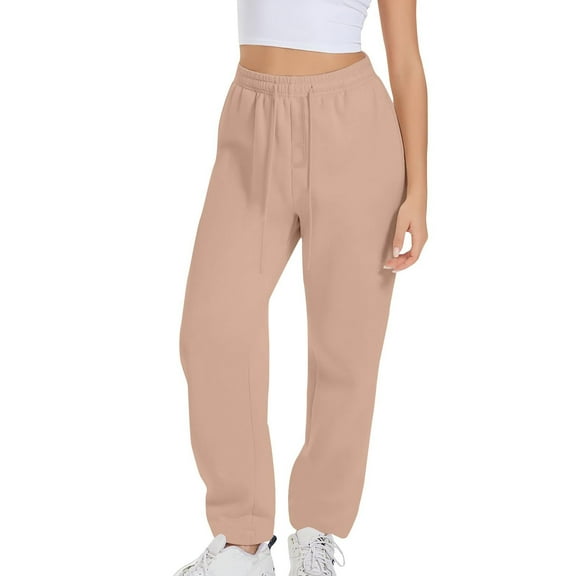Wide Leg Sweatpants, Audhol Women Fleece Baggy Sweatpants with Pockets Wide Straight Leg High Waist Joggers Drawstring Sweat Pants Winter Clothes Sweatpants Women Beige M