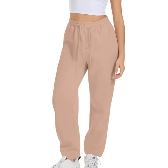 Wide Leg Sweatpants, Audhol Women Fleece Baggy Sweatpants with Pockets Wide Straight Leg High Waist Joggers Drawstring Sweat Pants Winter Clothes Sweatpants Women Beige 2XL