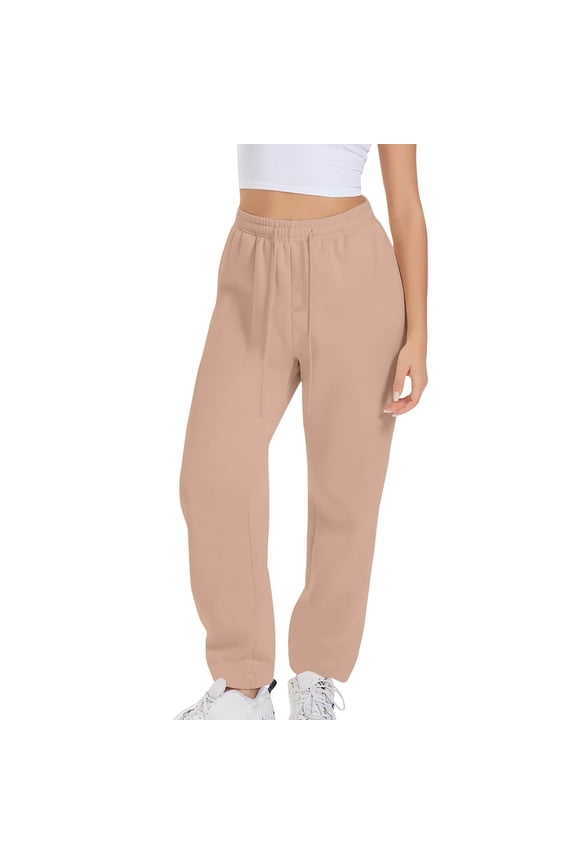 Wide Leg Sweatpants, Audhol Women Fleece Baggy Sweatpants with Pockets Wide Straight Leg High Waist Joggers Drawstring Sweat Pants Winter Clothes Sweatpants Women Beige L