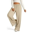 thumbnail image 1 of Wide Leg Sweatpants Female Baggy Drawstring Elastic High Waisted Palazzo Lounge Pants Khaki M, 1 of 5