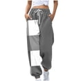 thumbnail image 1 of Wide Leg Sweatpants For Women Casual Color Blocked Printed Drawstring Loose Gray Joggers Pants (S), 1 of 6