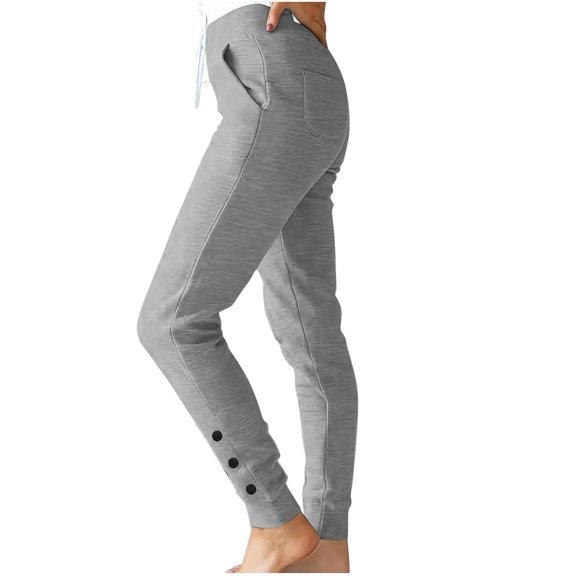 Wide Leg Sweatpants For Women Solid Color Plus Size Lace Up Elastic Slim Sports Gray Joggers Pants (L)