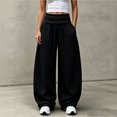thumbnail image 1 of Wide Leg Sweatpants For Women Solid Tone Fold Over Waistband Pants Adjustable Drawstring Relaxed Fit Casual Sport Trousers, 1 of 6