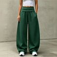 thumbnail image 1 of Wide Leg Sweatpants For Women Solid Tone Fold Over Waistband Pants Adjustable Drawstring Relaxed Fit Casual Sport Trousers, 1 of 6
