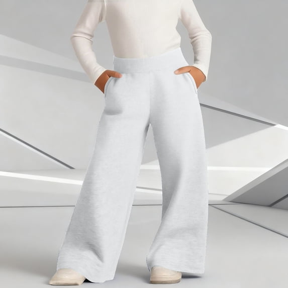 Wide Leg Sweatpants for Girls Baggy Casual High Waisted Trouser Comfy Thickened Athletic Jogger Pants with Pockets New Toddler Pull-On Sweatpants White 150