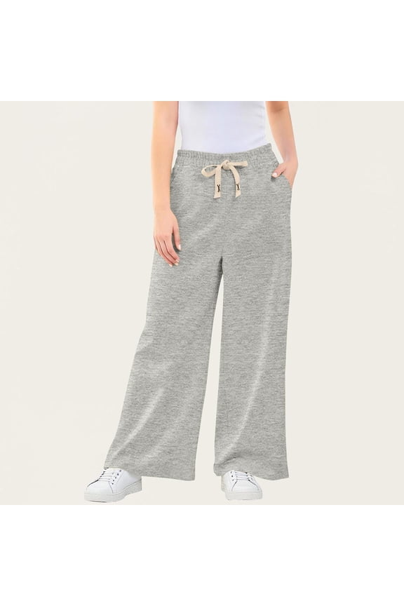 Wide Leg Sweatpants for Girls High Waisted Baggy Pants Trendy Casual Loose Pants with Pockets Drawstring Solid Color Bottoms Toddler Kids Tween Clothes Size 2-13